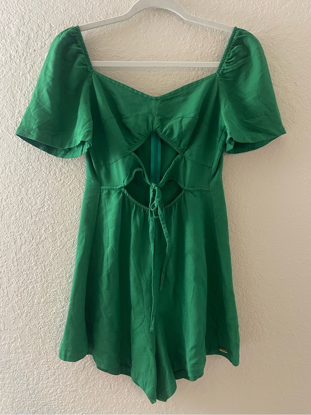 Angel Emerald Green Puff Sleeve Romper with Front Knot